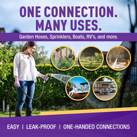 GORILLA EASY CONNECT acoples en manguera de jardín mostrando flujo sin fugas