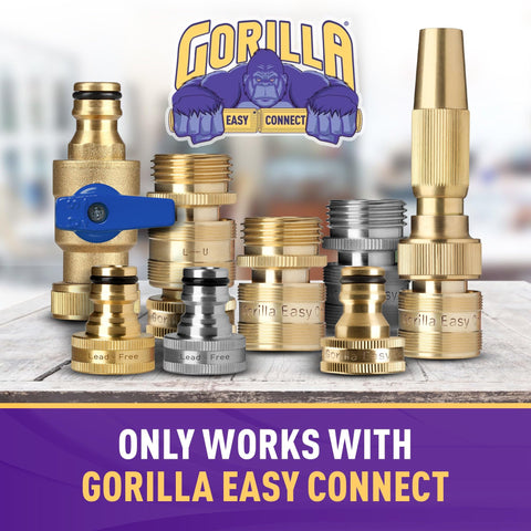 GORILLA EASY CONNECT etiqueta 3/4" GHT destacando rosca estándar y ajuste seguro