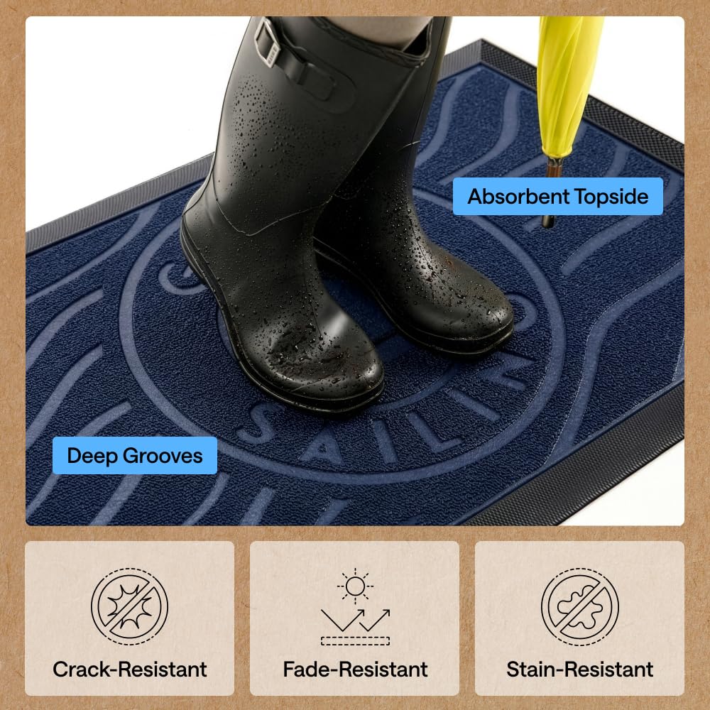 GORILLA GRIP felpudo comparado con pies para mostrar tamaño práctico