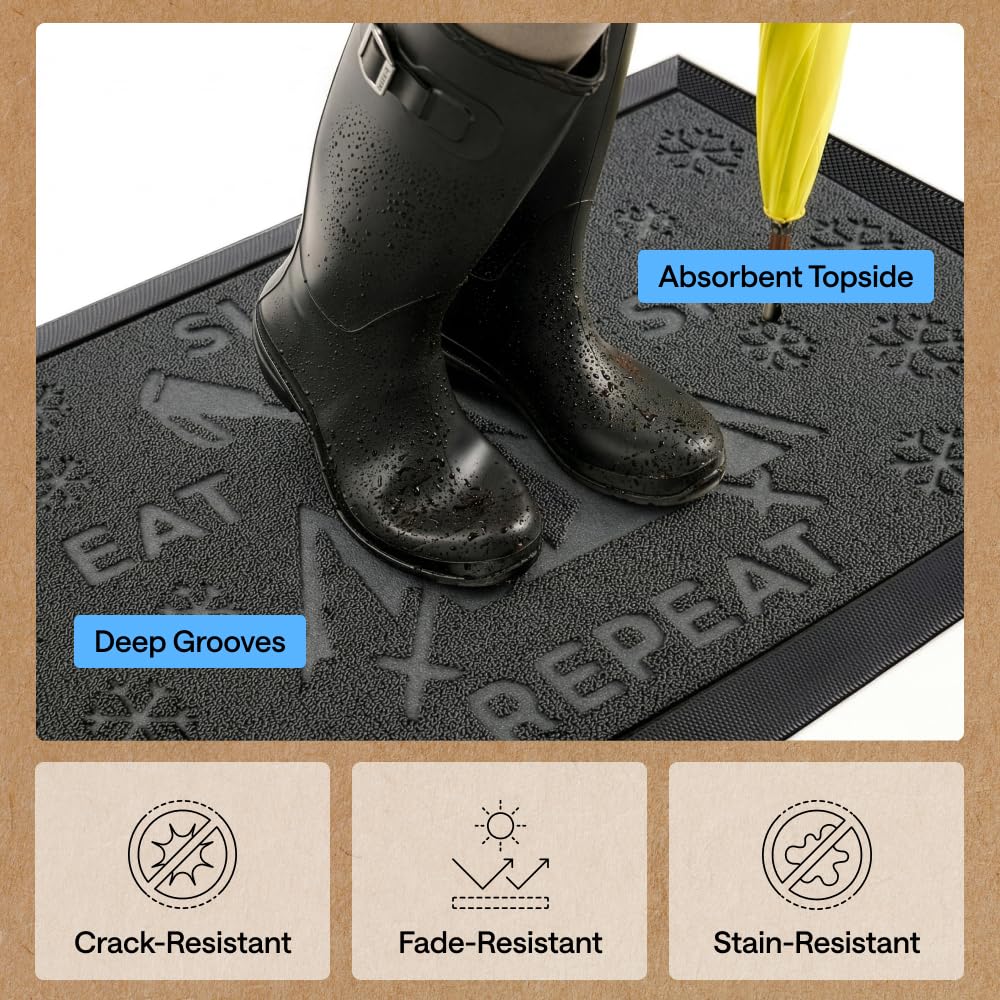 GORILLA GRIP felpudo junto a puerta para apreciar tamaño y perfil bajo