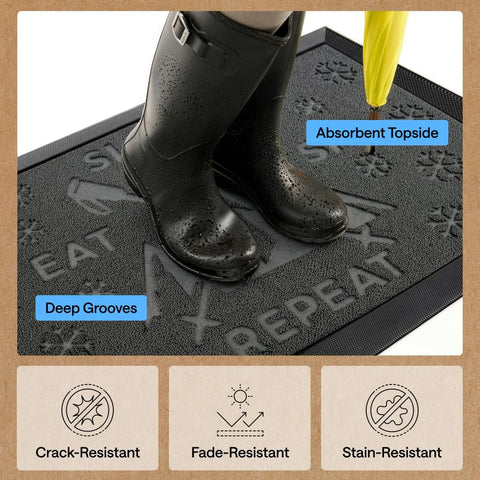 GORILLA GRIP felpudo junto a puerta para apreciar tamaño y perfil bajo