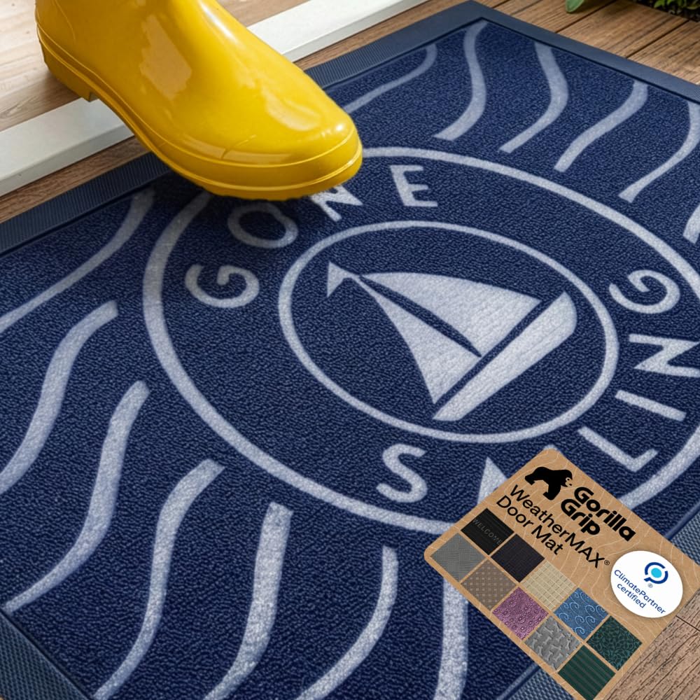 GORILLA GRIP felpudo frontal Navy Sailboat con diseño náutico y protección efectiva