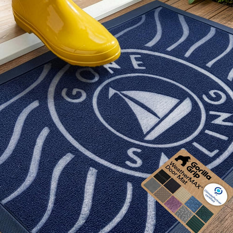 GORILLA GRIP felpudo frontal Navy Sailboat con diseño náutico y protección efectiva
