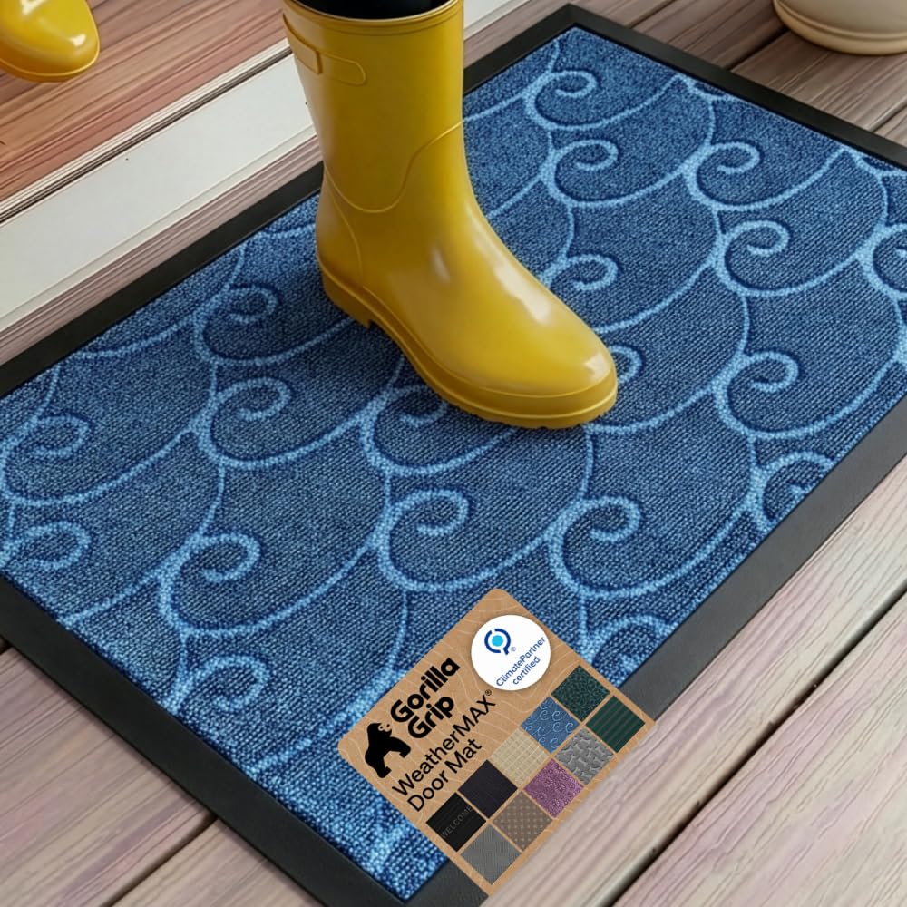 GORILLA GRIP vista frontal del felpudo Blue Ocean Waves, atractivo y funcional