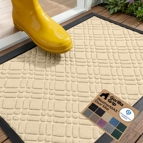 GORILLA GRIP vista frontal del felpudo latte, aspecto resistente y acogedor