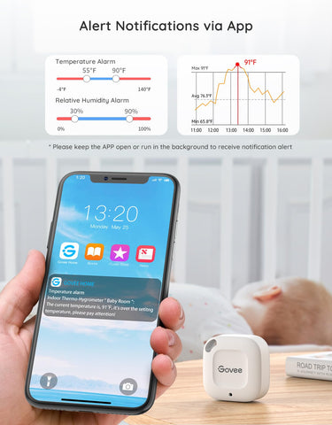 Govee sensor en uso en estantería para control ambiental beneficioso