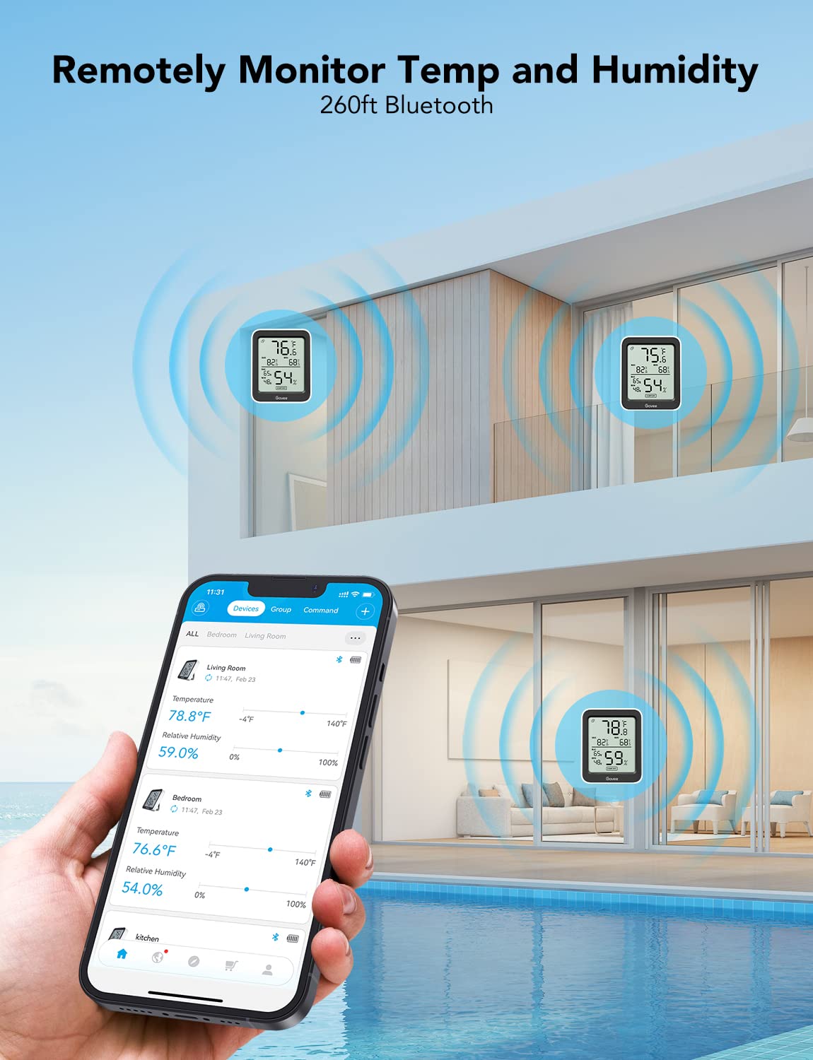 Govee comparación de tamaño junto a un teléfono para referencia de escala
