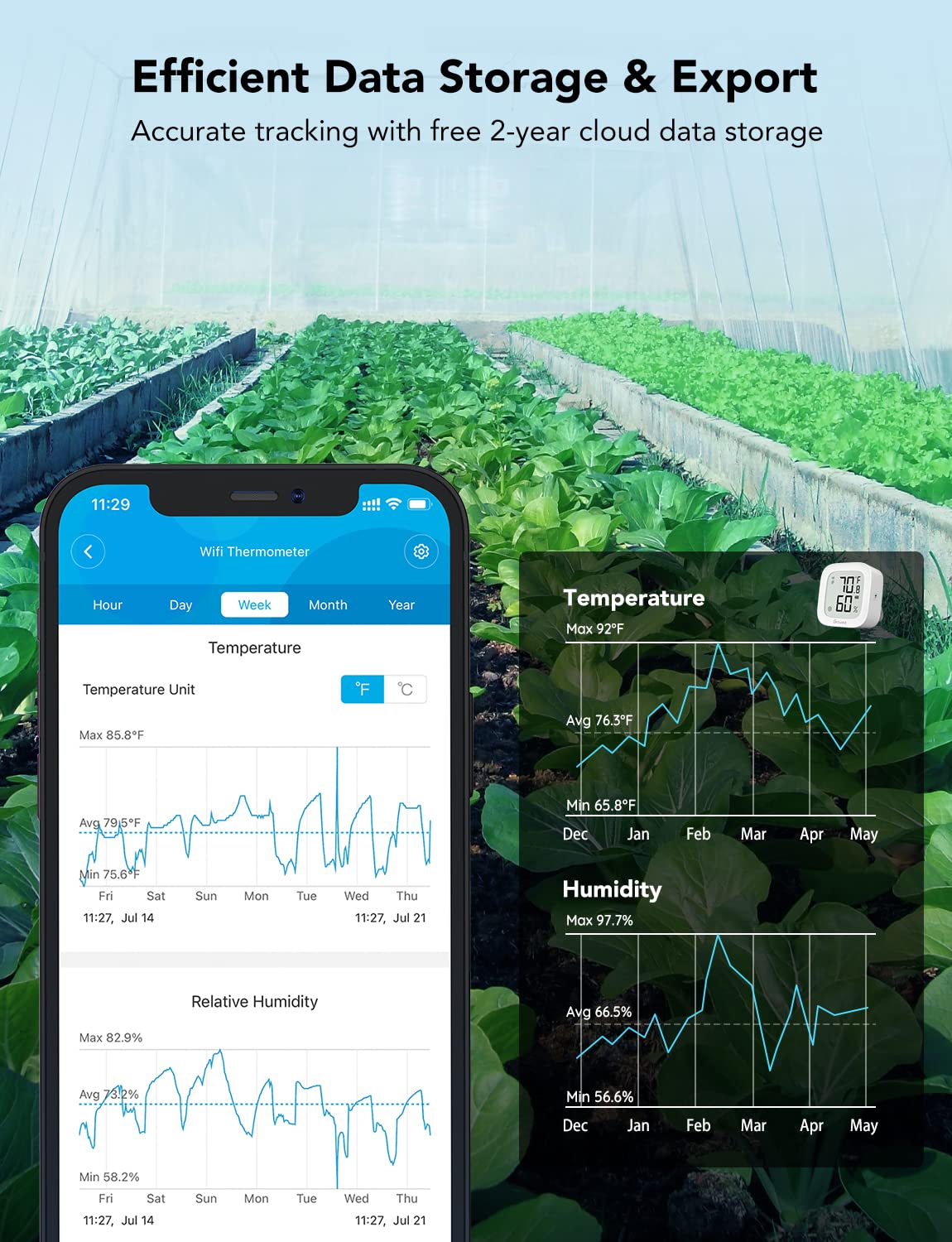 Govee app Govee Home mostrando gráfica y exportación de datos