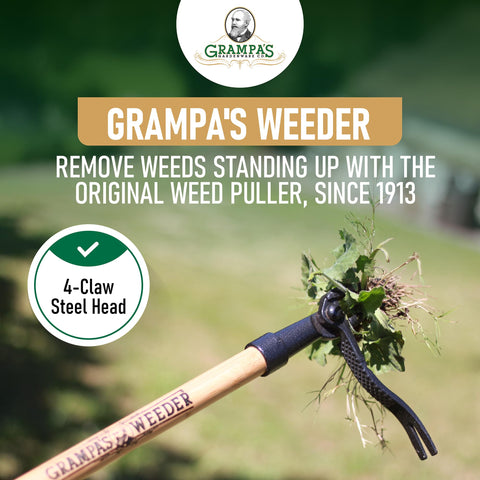 Grampa's Weeder detalle de las cuatro garras que facilitan extraer raíces