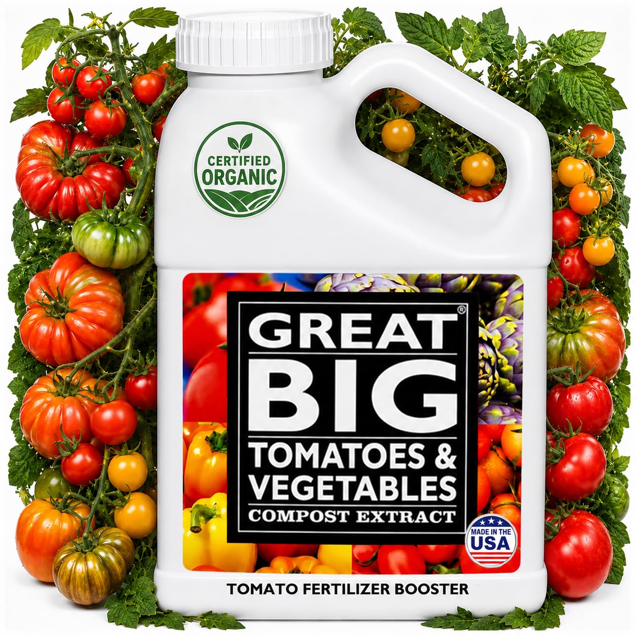 Great Big Tomatoes envase frontal mostrando presentación y rendimiento