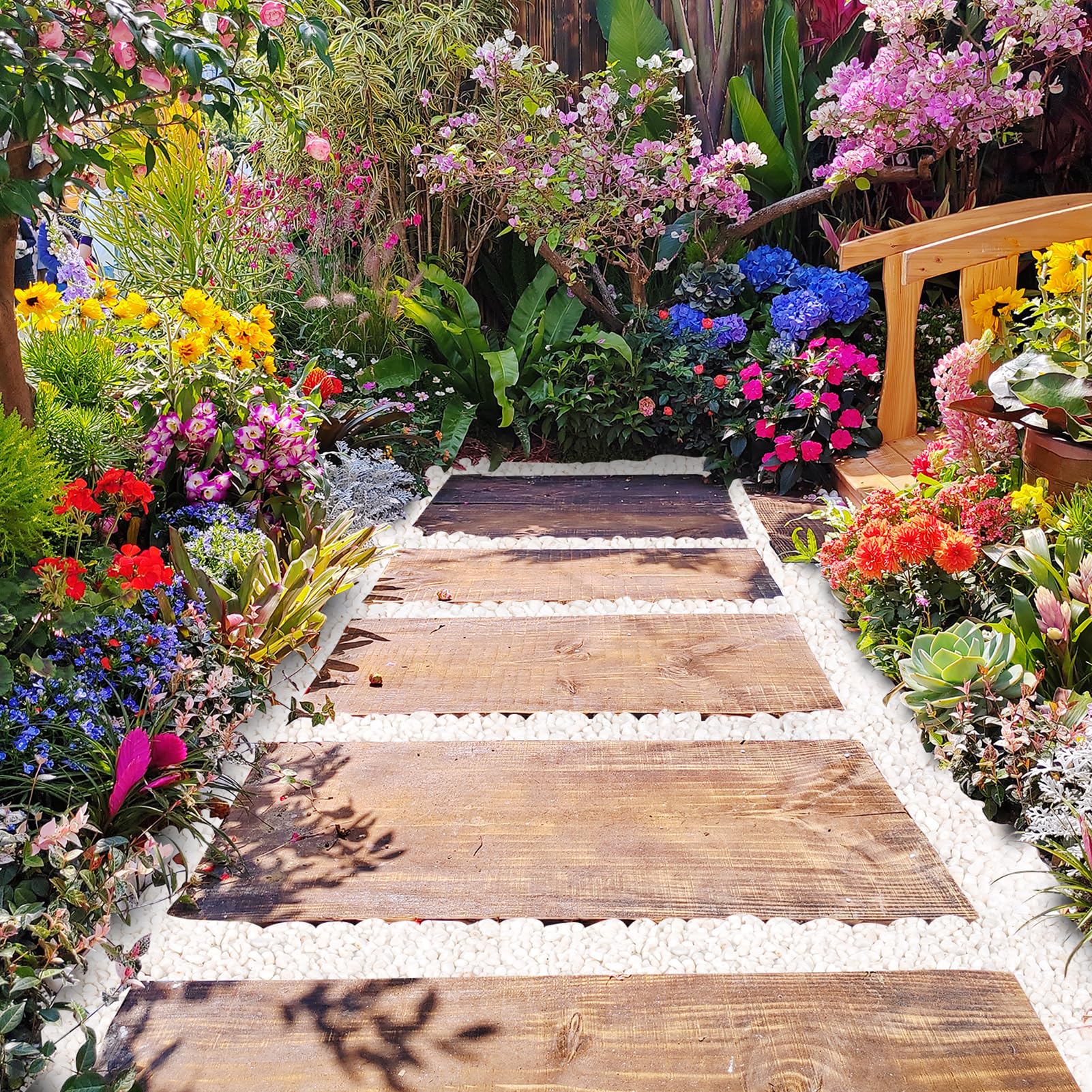GreatBuddy sendero de jardín con guijarros blancos define bordes estéticos