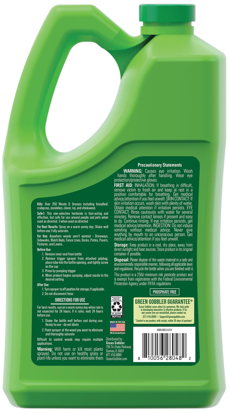 Green Gobbler detalle de etiqueta con ingredientes y certificación OMRI, confianza