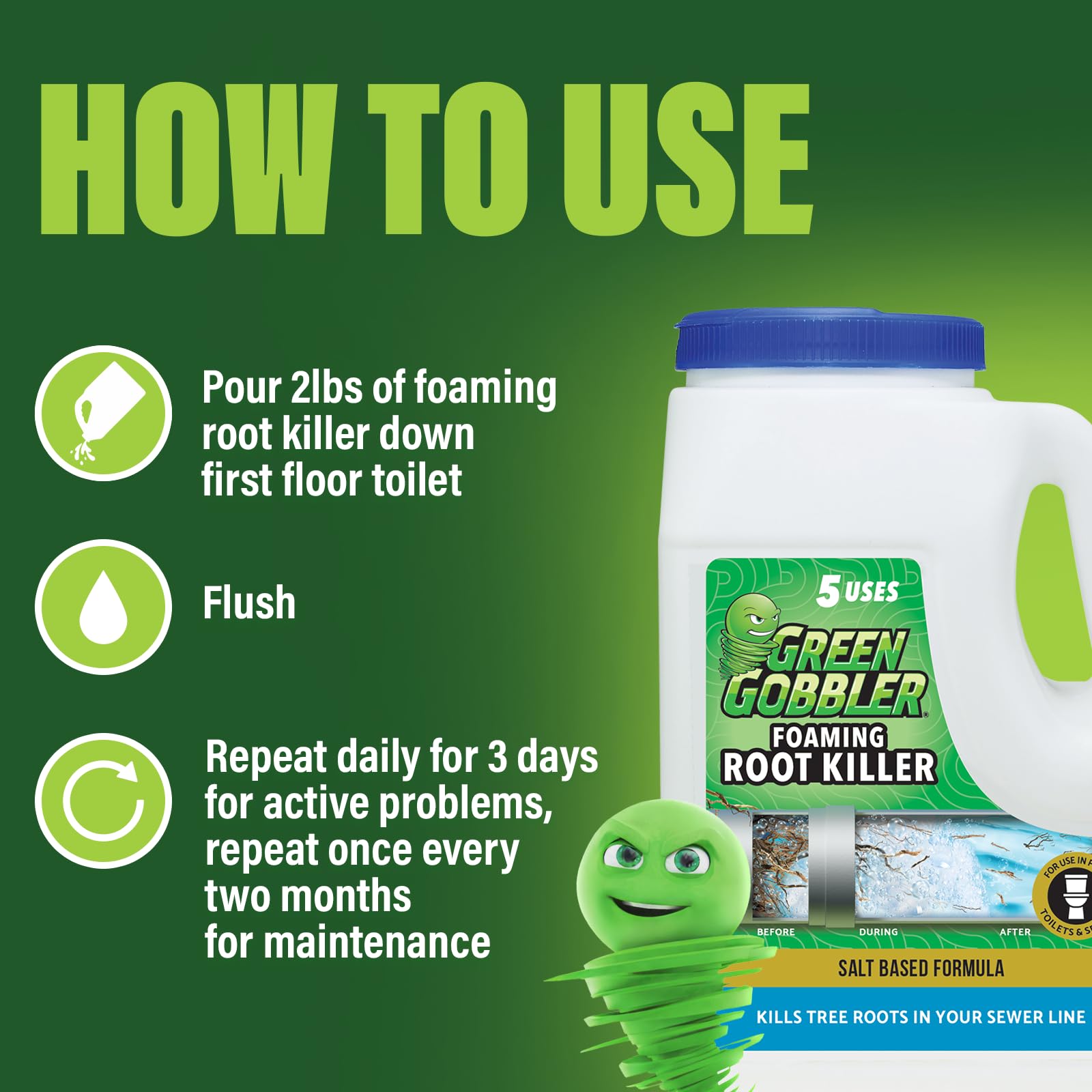Green Gobbler etiqueta con instrucciones claras para uso seguro