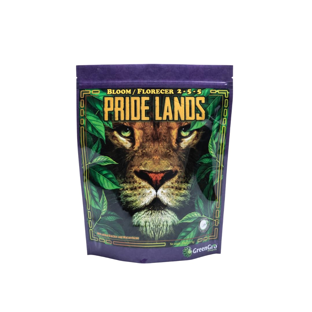 GreenGro bolsa Pride Lands Bloom frente mostrando etiqueta y beneficios