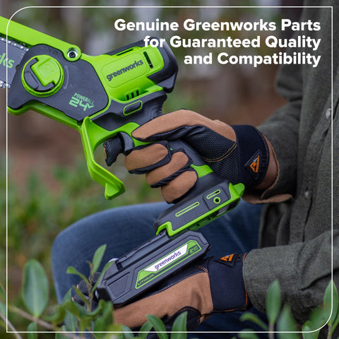 Greenworks primer plano de dientes de cadena mostrando corte afilado y durabilidad