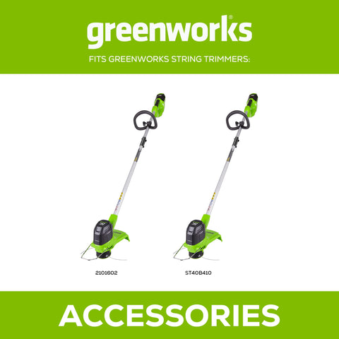 Greenworks carrete junto a mano para comparar tamaño y facilitar elección