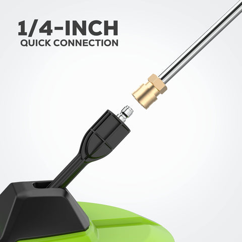 Greenworks comparación de tamaño junto a una hidrolavadora para relación escala