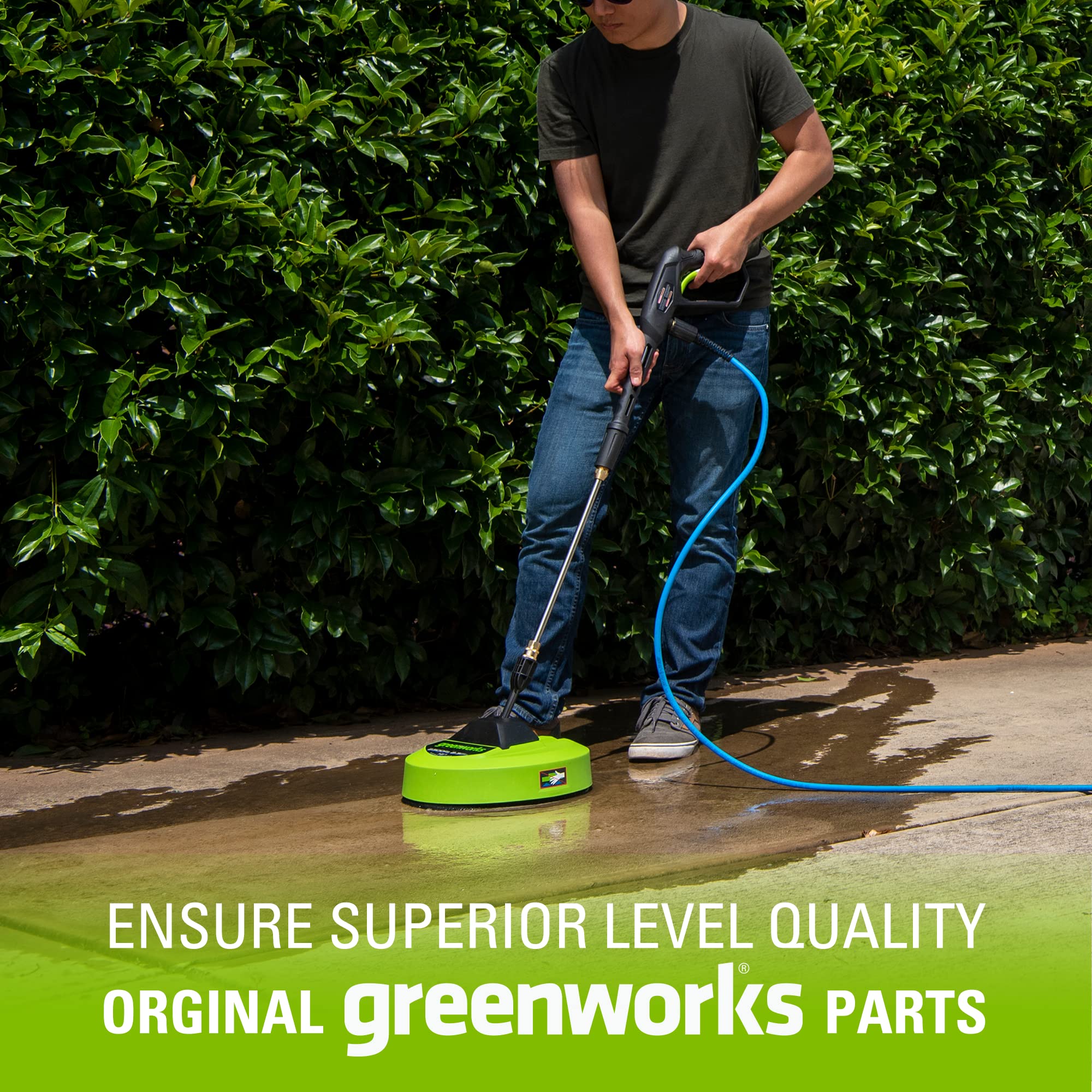 Greenworks conexión rápida 1/4" mostrando acople seguro y fácil