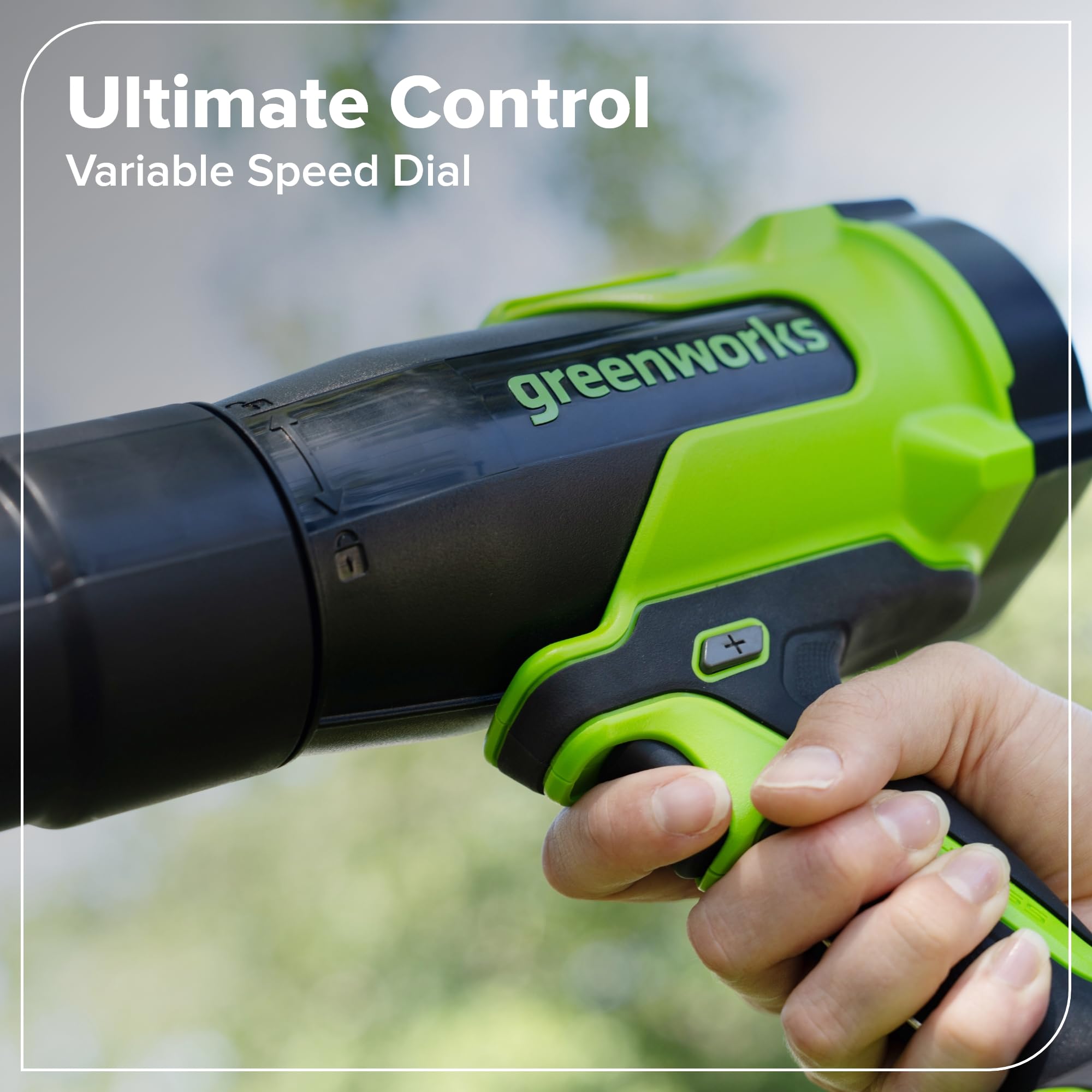 Greenworks panel de controles con gatillo variable y control de crucero cómodo