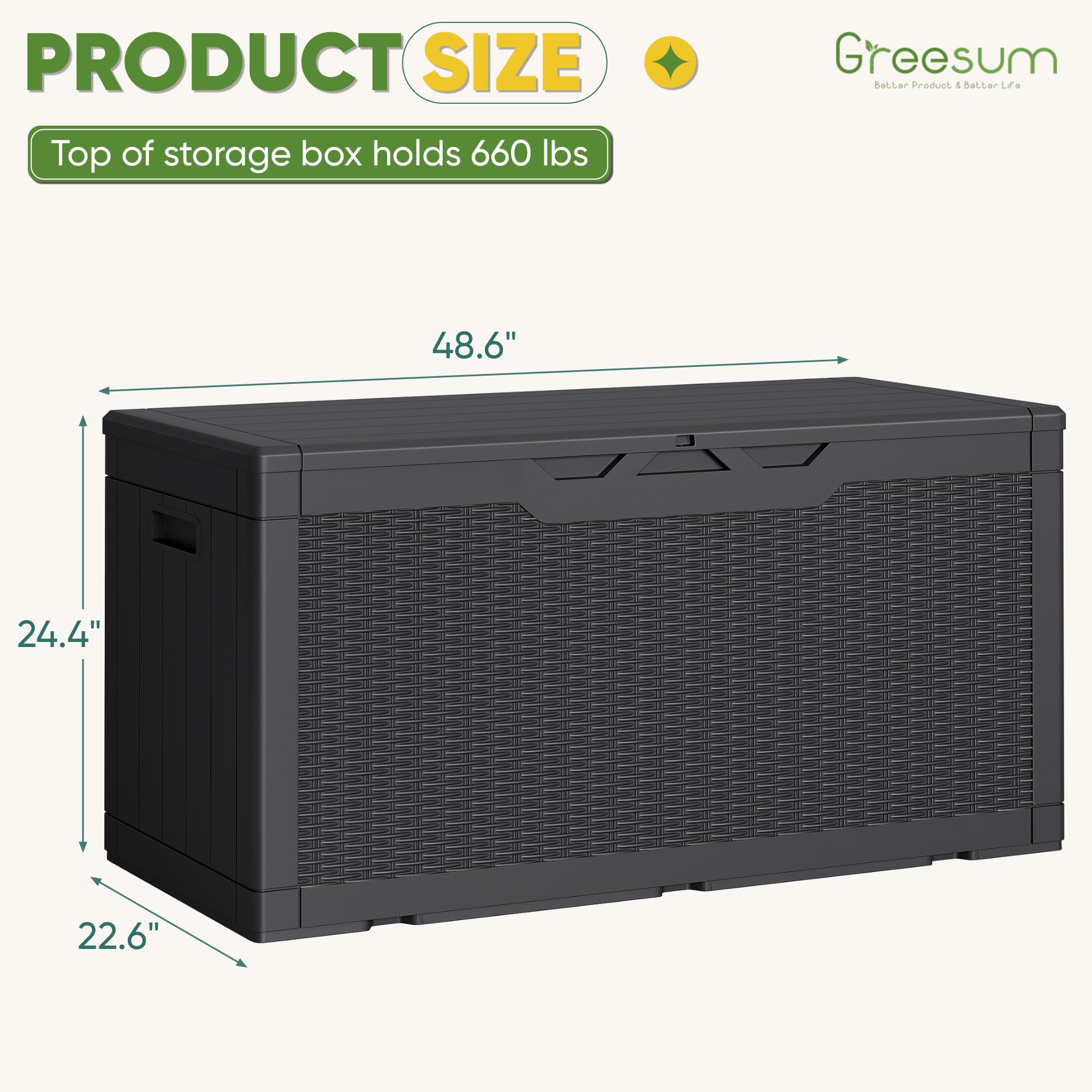 Greesum cofre en patio mostrando orden y protección contra clima