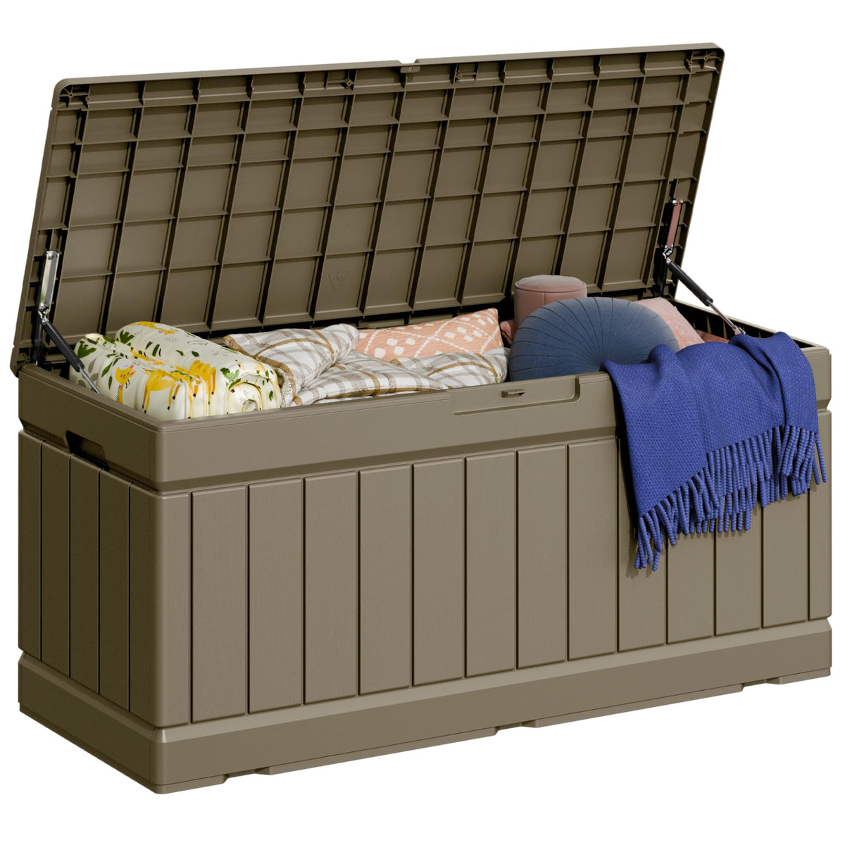 Greesum cofre exterior frontal mostrando capacidad y acabado coffee