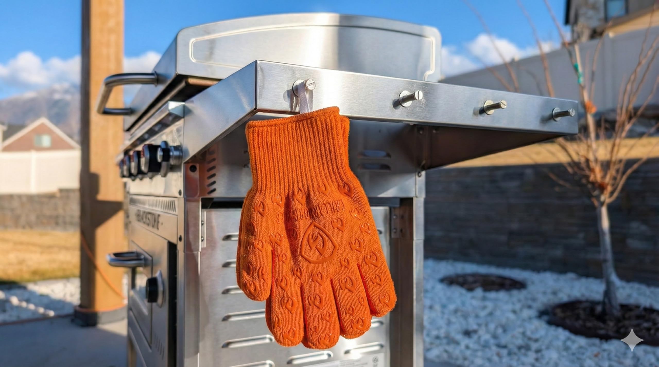 Grill Armor guantes junto a una regla para mostrar tamaño y cobertura