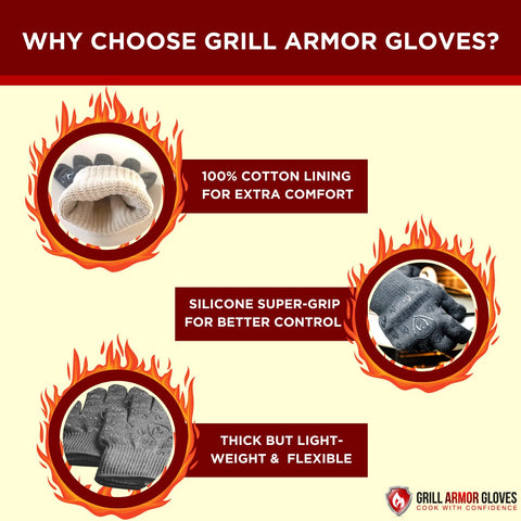 Grill Armor guantes sacando bandeja del horno con protección térmica