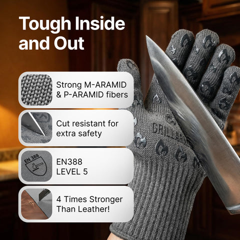 Grill Armor Gloves textura de silicona para agarre seguro en utensilios