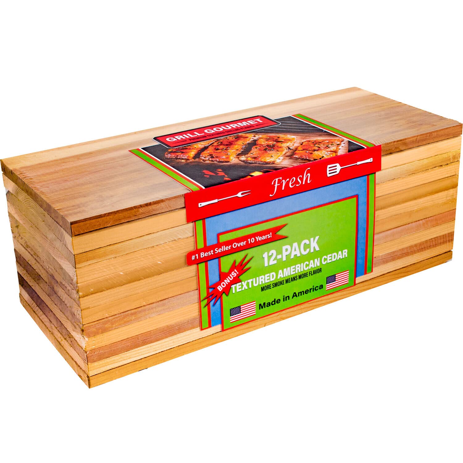 Grill Gourmet tabla de cedro frontal mostrando el tamaño y acabado, aporta sabor ahumado