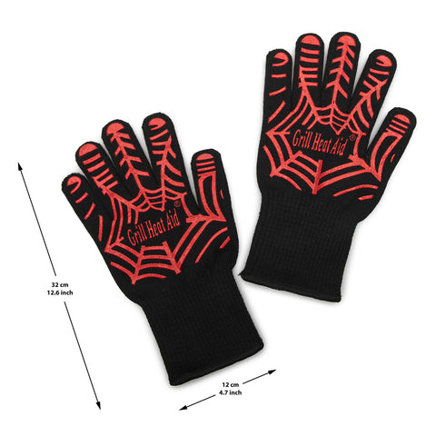 GRILL HEAT AID guantes en uso manipulando parrilla con control
