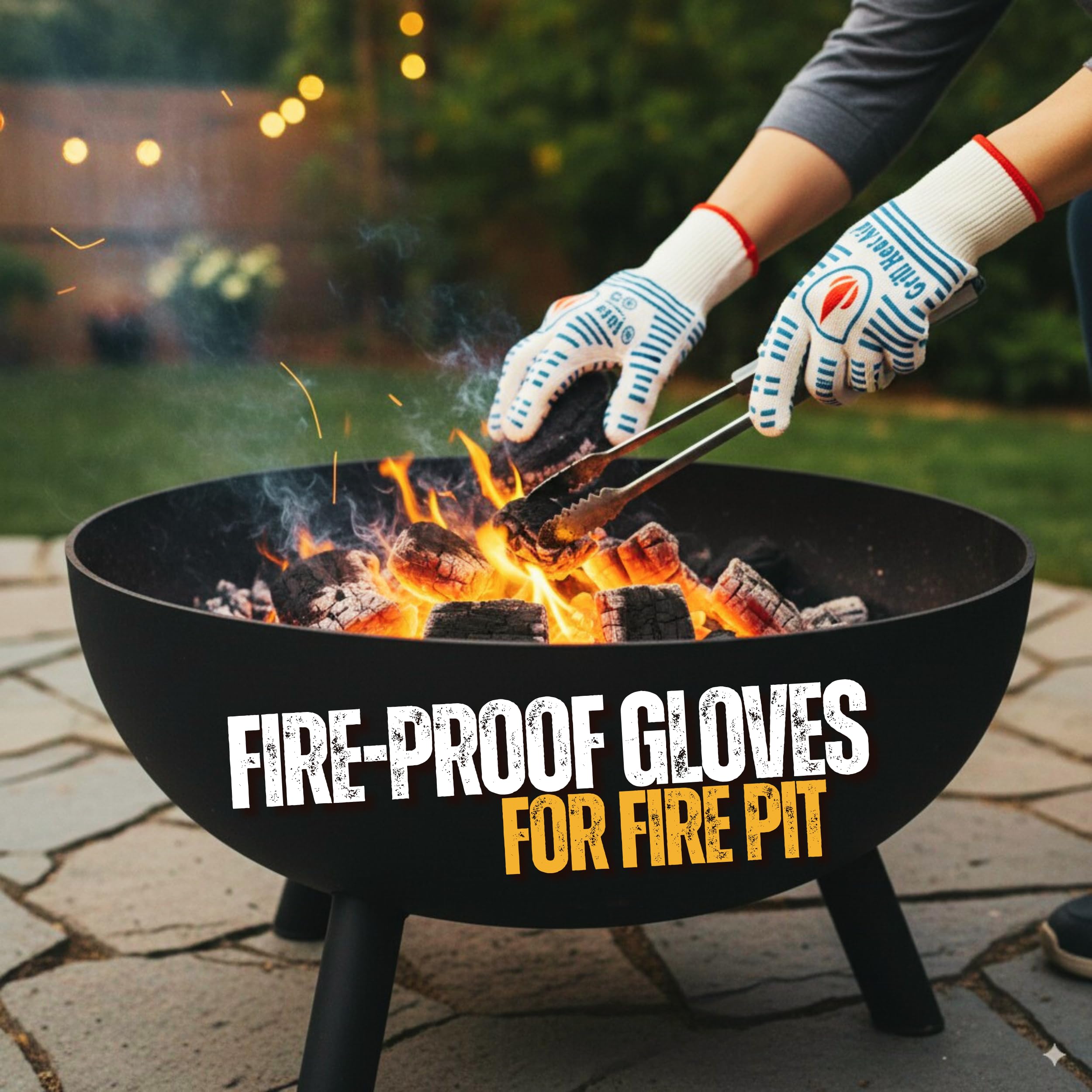Grill Heat Aid manos usando guantes para voltear carne en la parrilla