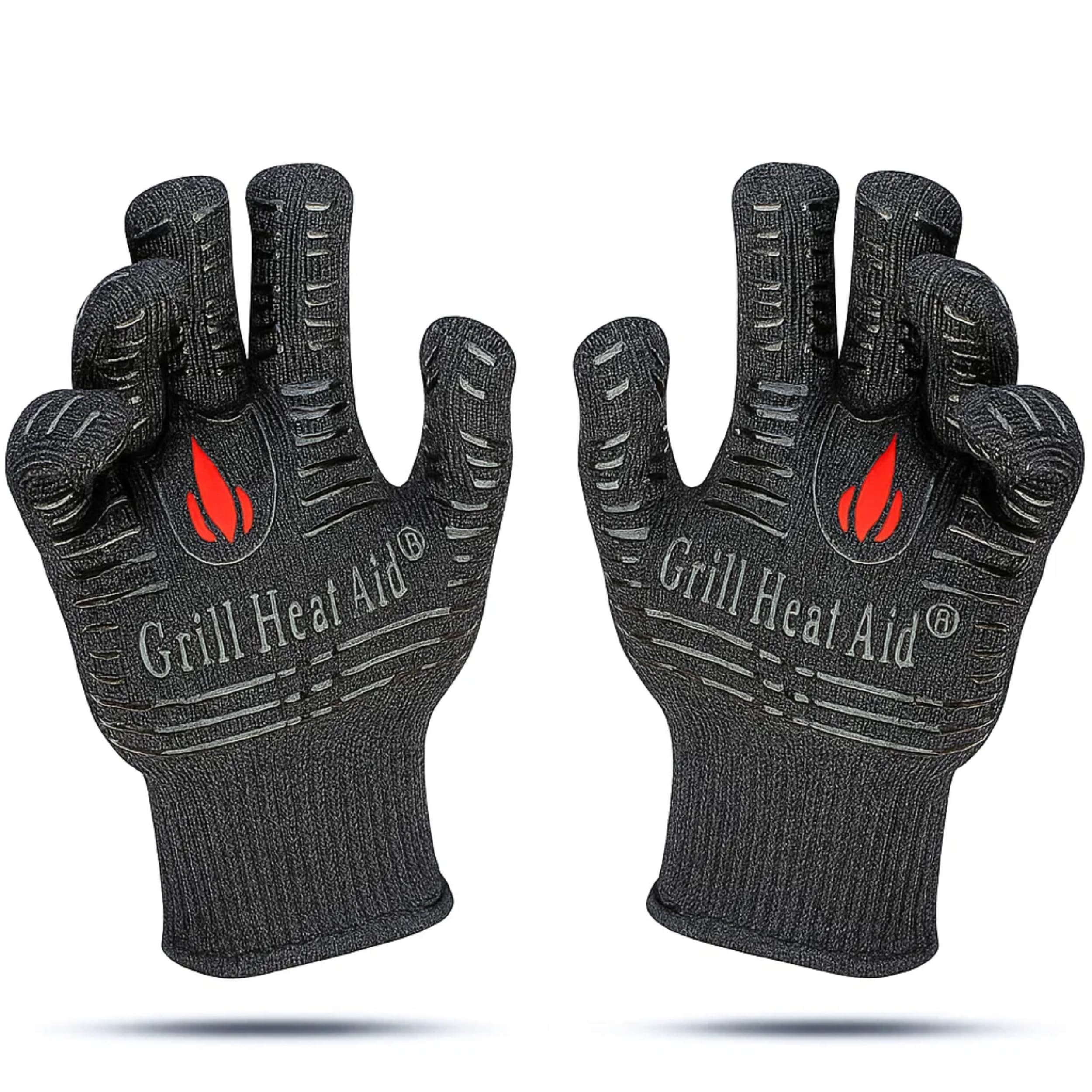 GRILL HEAT AID guantes vista frontal mostrando protección y detalle antideslizante