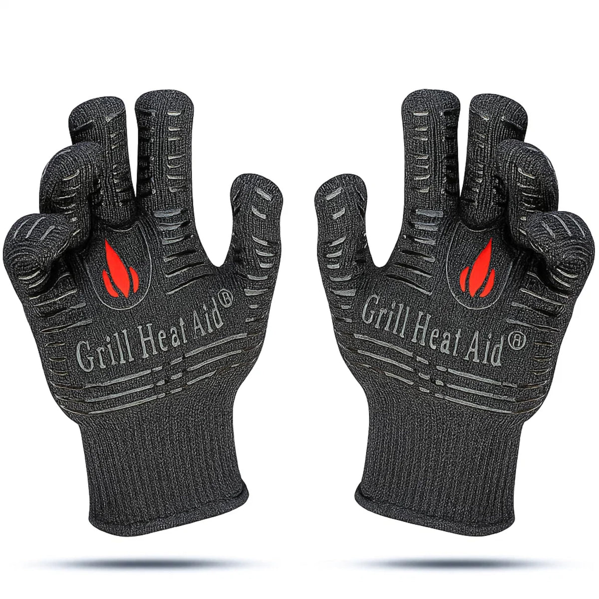 GRILL HEAT AID guantes vista frontal mostrando protección y detalle antideslizante
