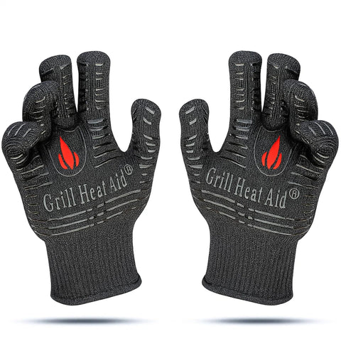 GRILL HEAT AID guantes vista frontal mostrando protección y detalle antideslizante