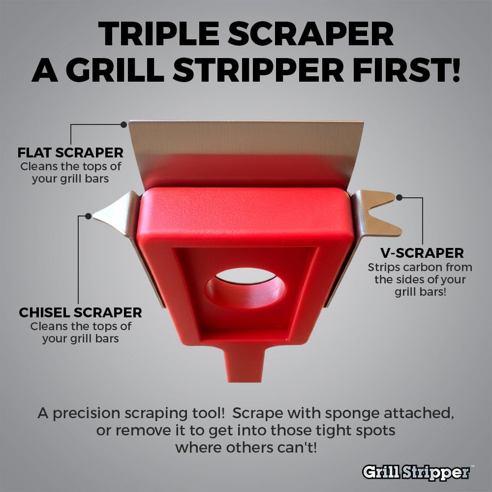 Grill Stripper comparado con mano para indicar tamaño y escala