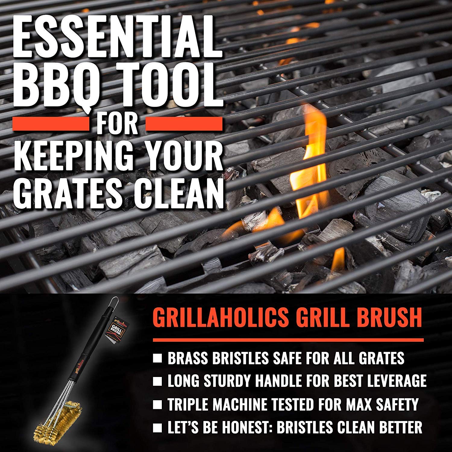 Grillaholics cerdas de latón detalle que facilita limpieza eficaz