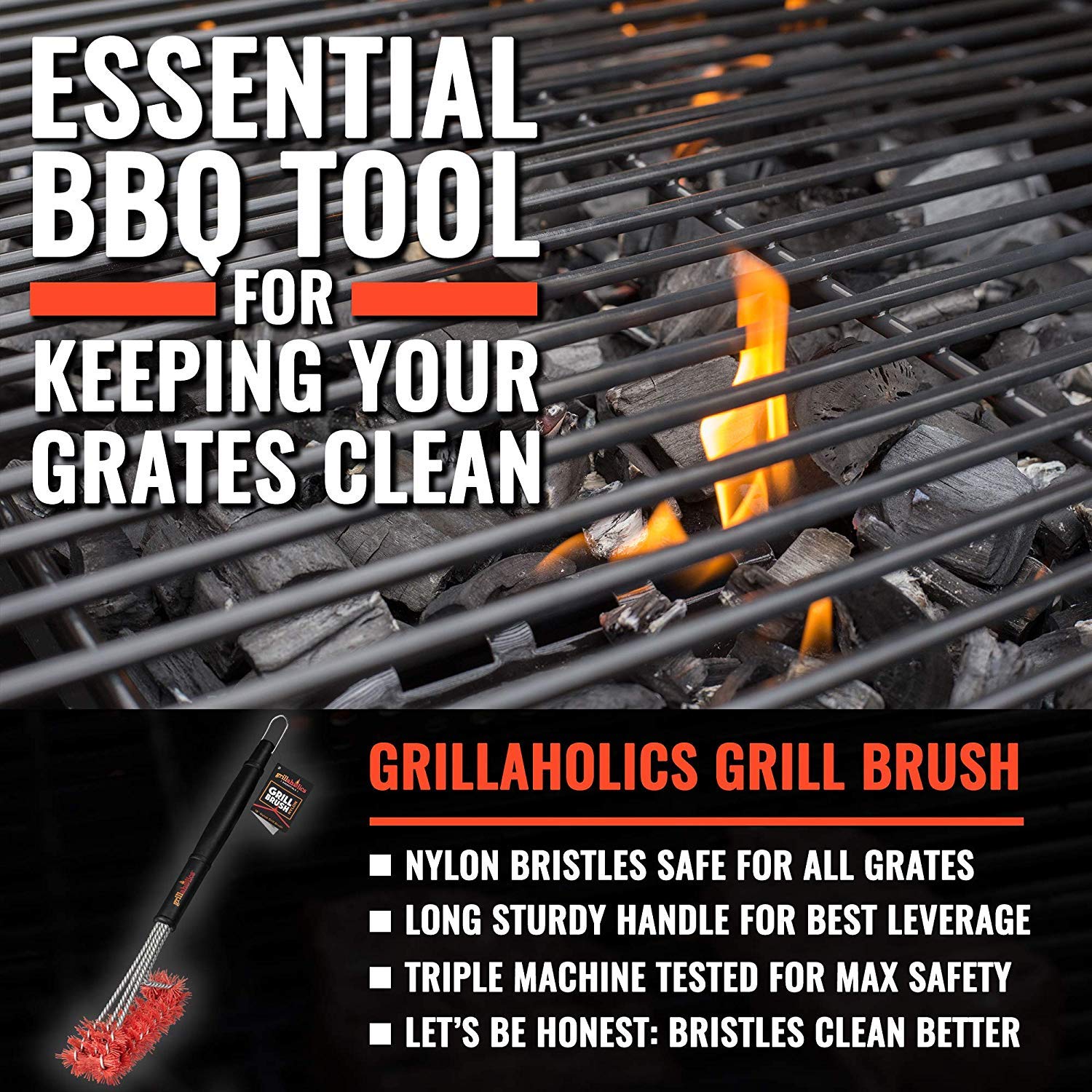 Grillaholics detalle de cerdas de nylon resistentes y sin fibras metálicas