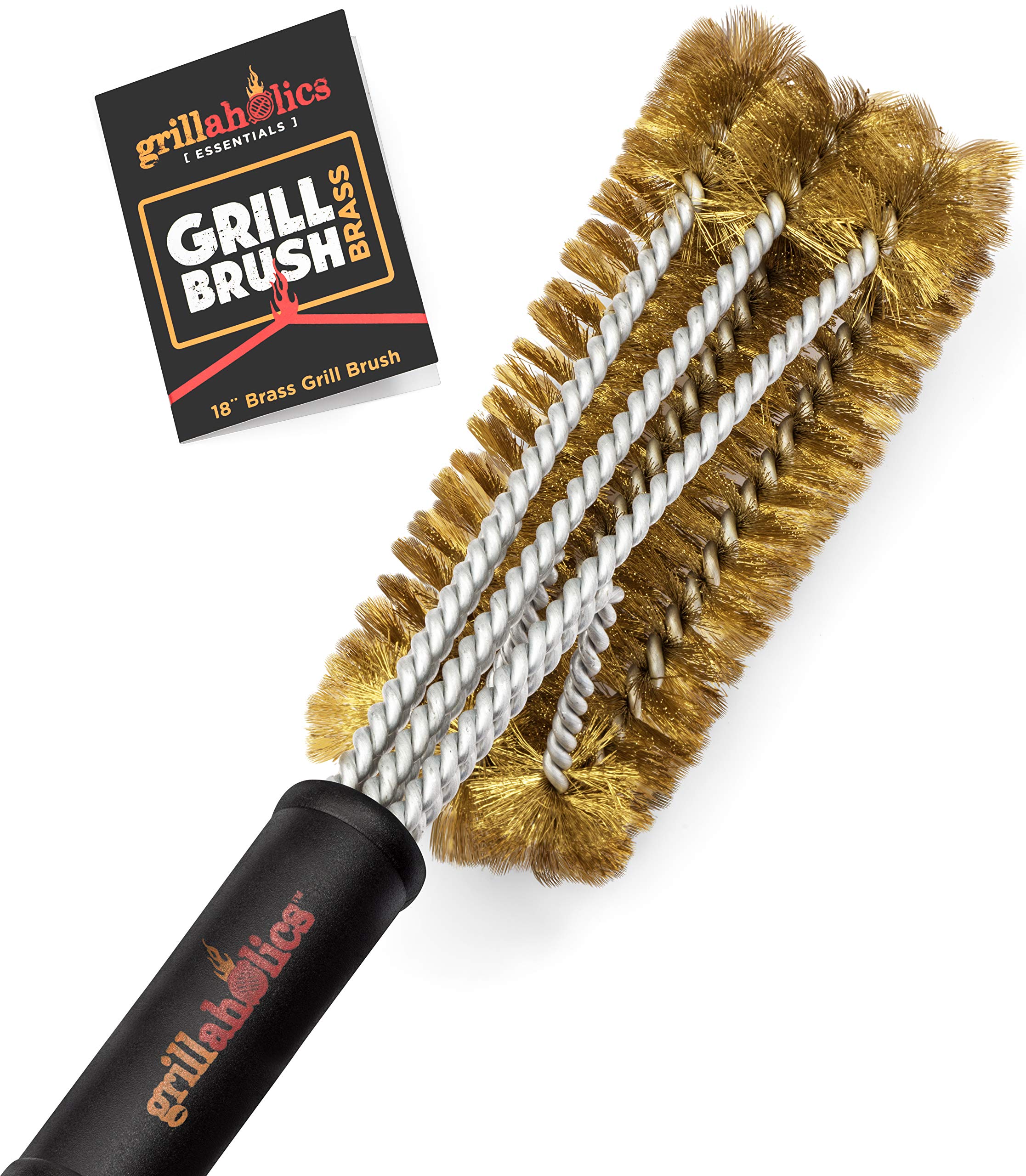 Grillaholics frente empaque mostrando cepillo robusto y seguro