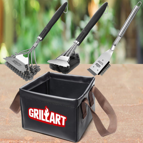 GRILLART escena al aire libre con la cubeta lista para limpieza de parrilla