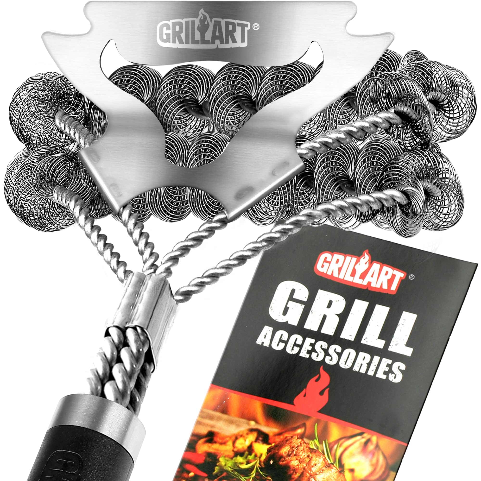 GRILLART cepillo frente del empaque mostrando diseño seguro