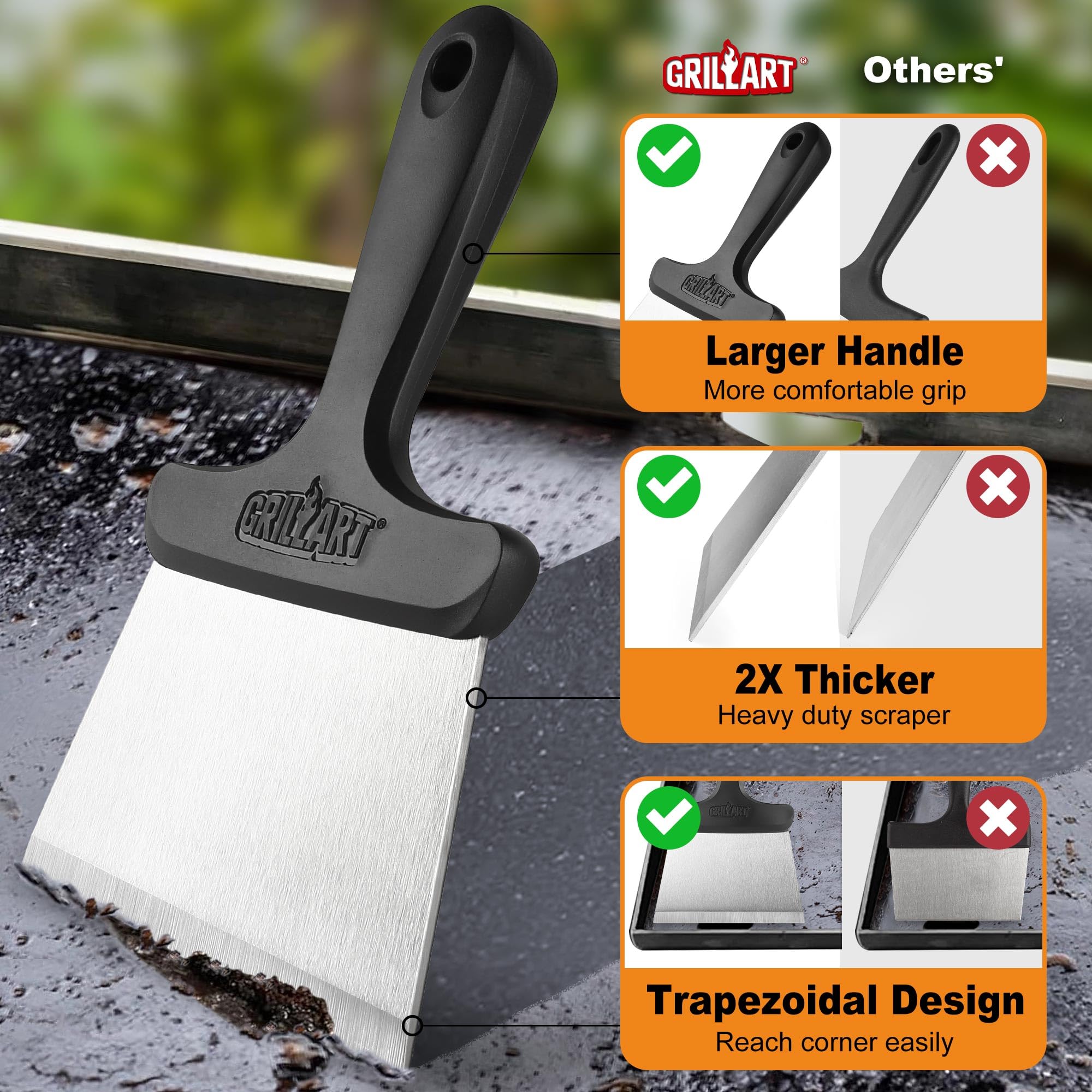 GRILLART kit en uso sobre plancha Blackstone eliminando grasa incrustada