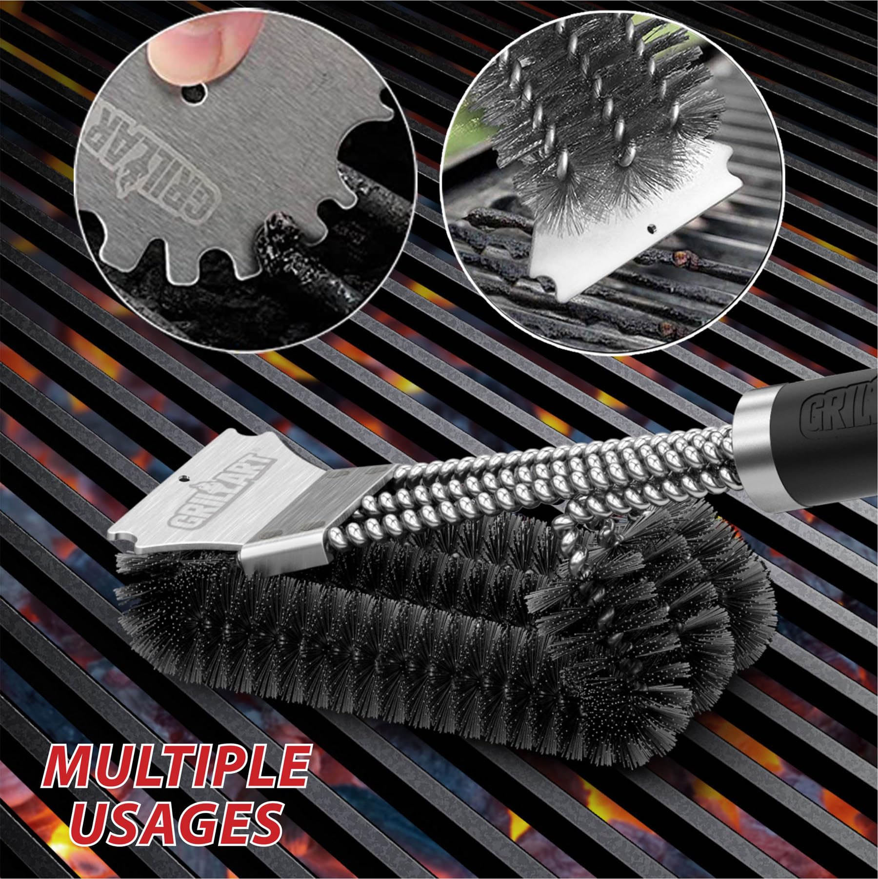 GRILLART mango de 18 pulgadas con agarre antideslizante para uso seguro