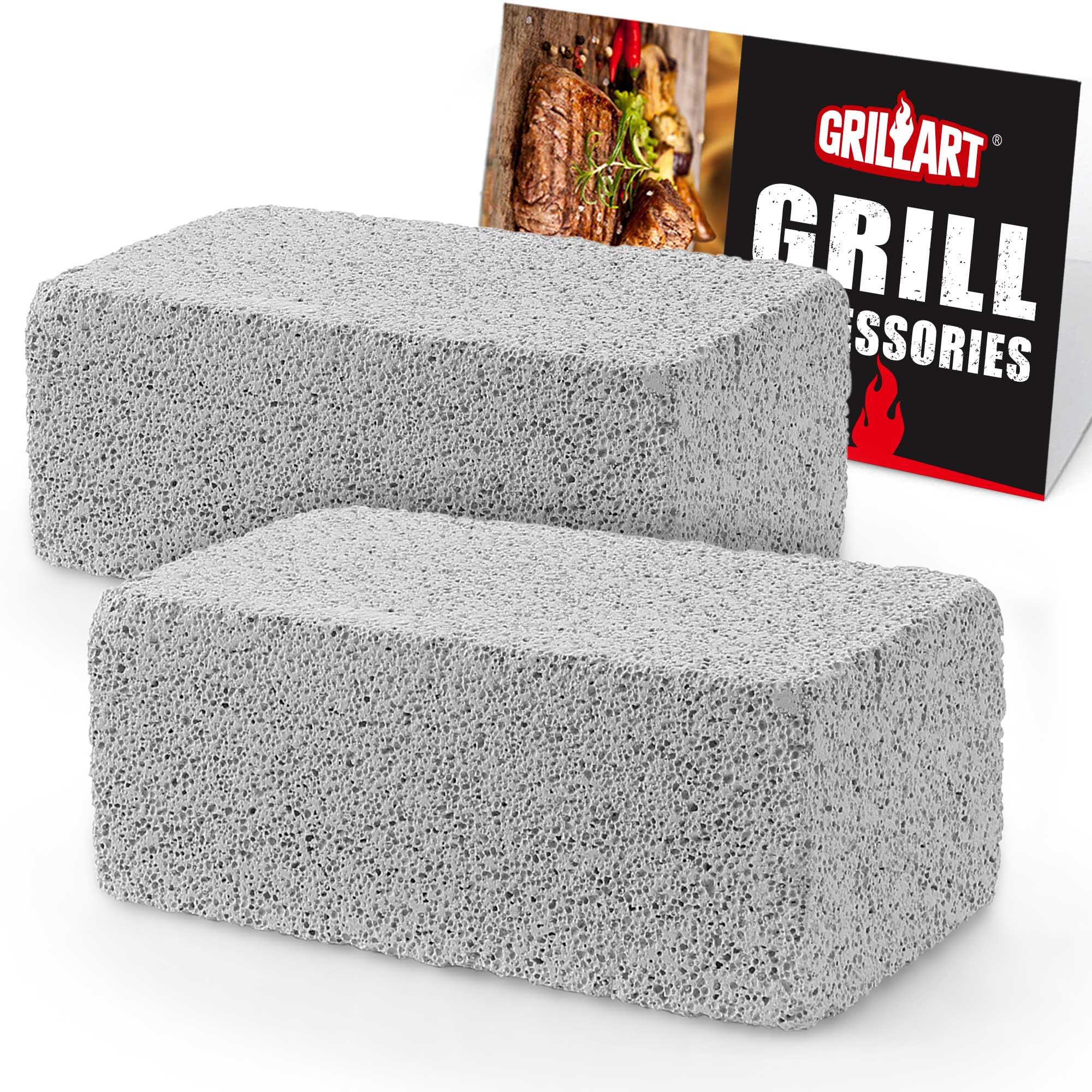 GRILLART piedra de limpieza frontal del paquete mostrando dos bloques y beneficio de limpieza profunda