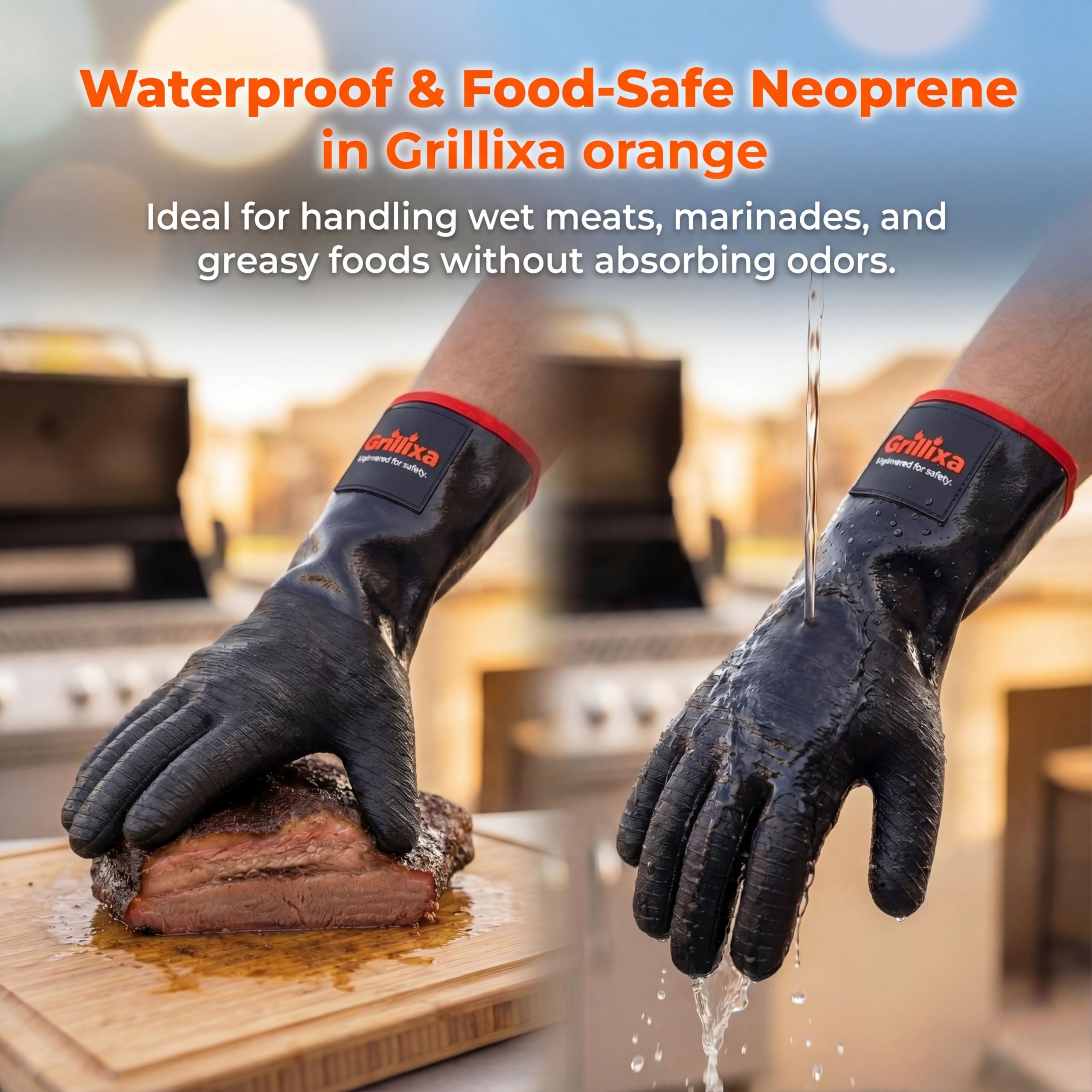 Grillixa salpicaduras de aceite retenidas por el neopreno impermeable