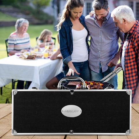 grilljoy estuche negro cerrado, transporte protegido y elegante