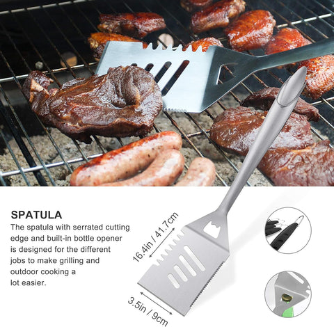 grilljoy pinzas y tenedor con agarre ergonómico para control seguro
