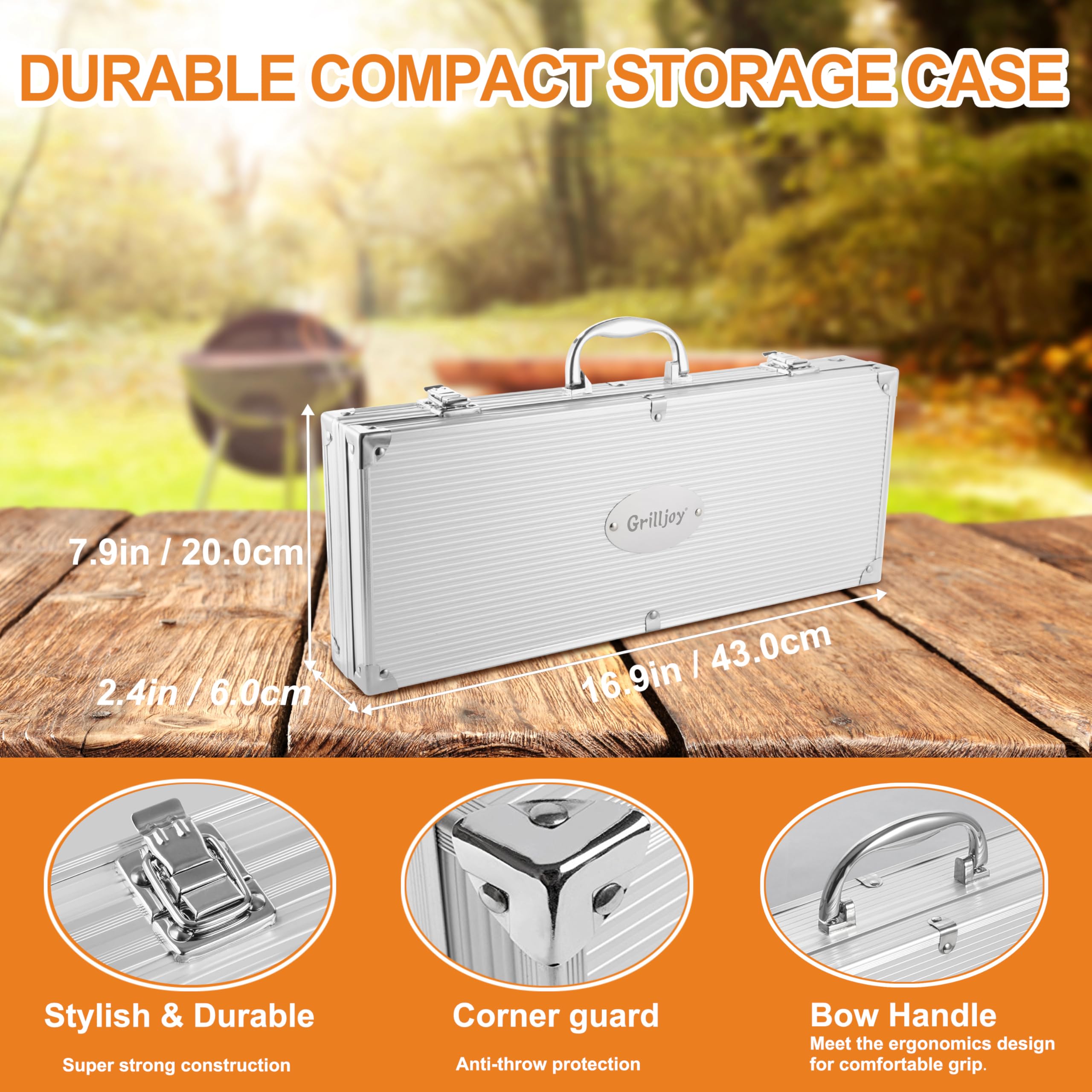 grilljoy acero inoxidable grueso detalle, durabilidad contra la corrosión