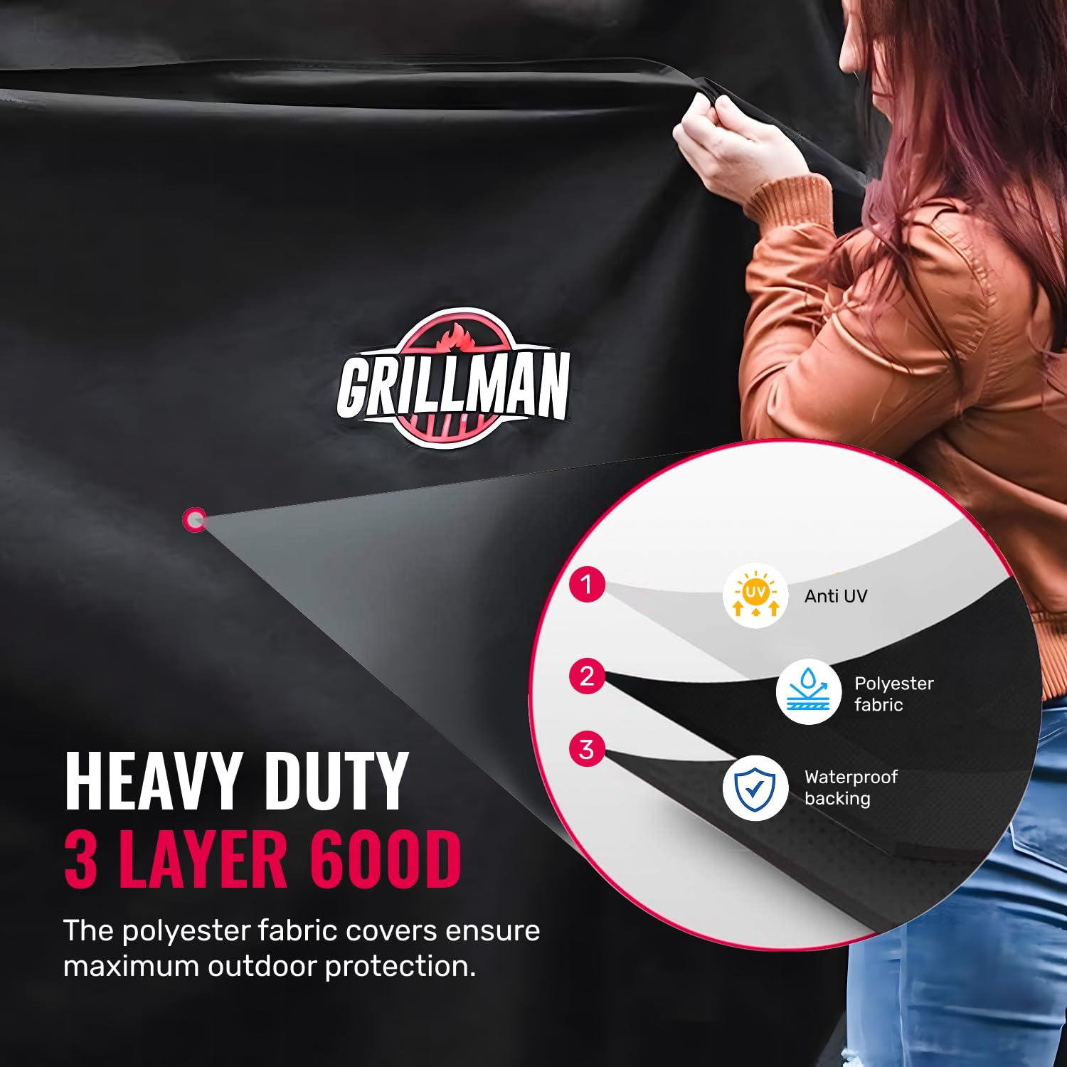 Grillman funda puesta sobre parrilla Weber protección total