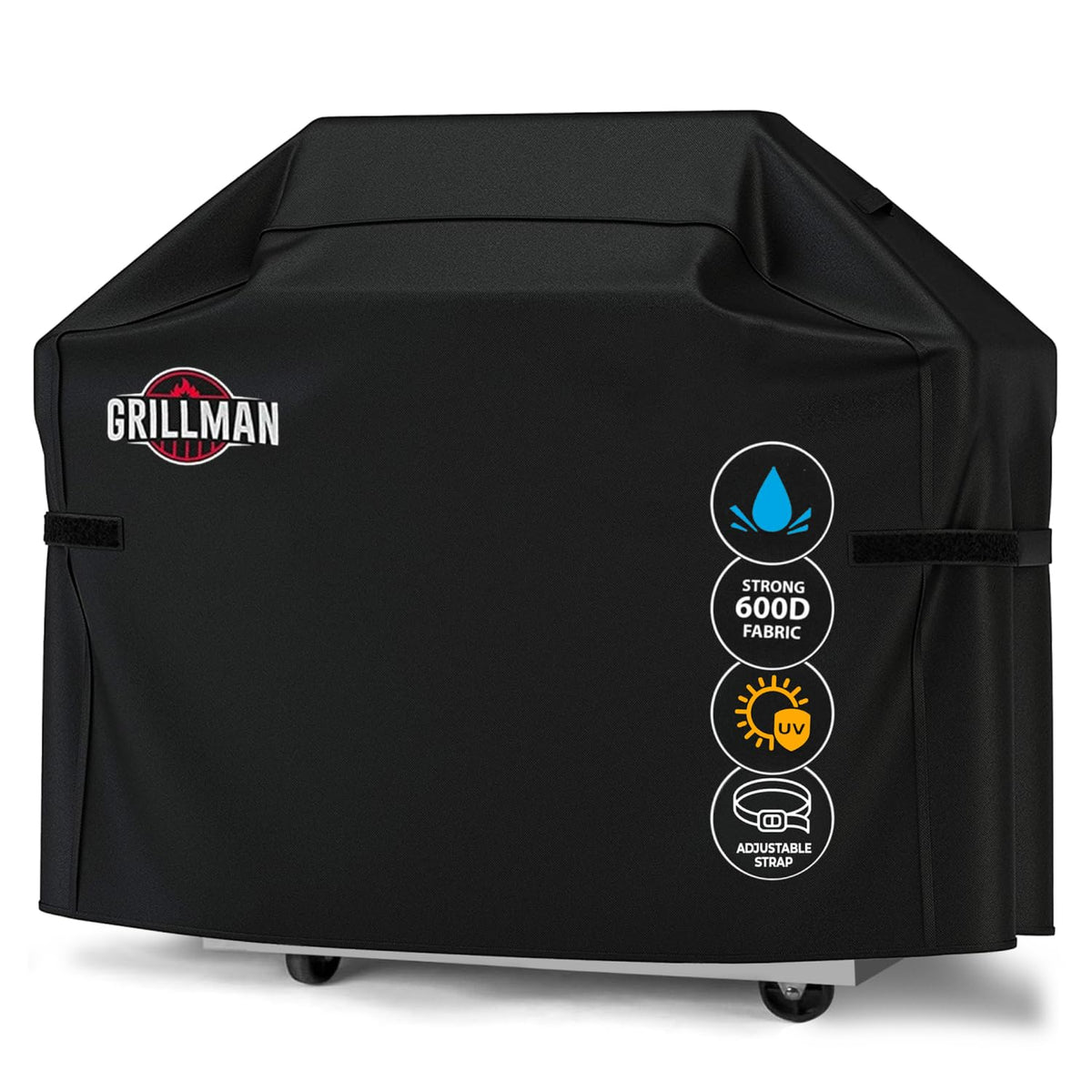Grillman vista frontal de la funda protegiendo una parrilla grande, protección completa