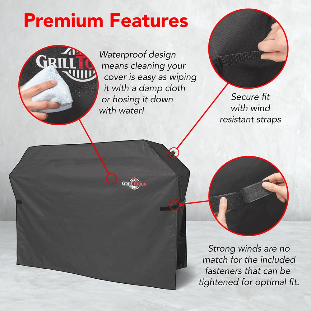 GrillTough funda mostrando escala con regla para confirmar ajuste exacto de 30 pulgadas